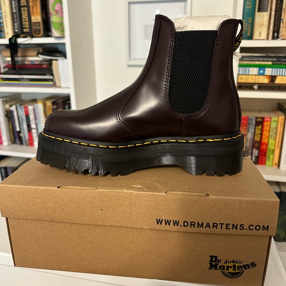 Dr. Martens Smooth Leather Platform Chelsea Boot. Burgundy
